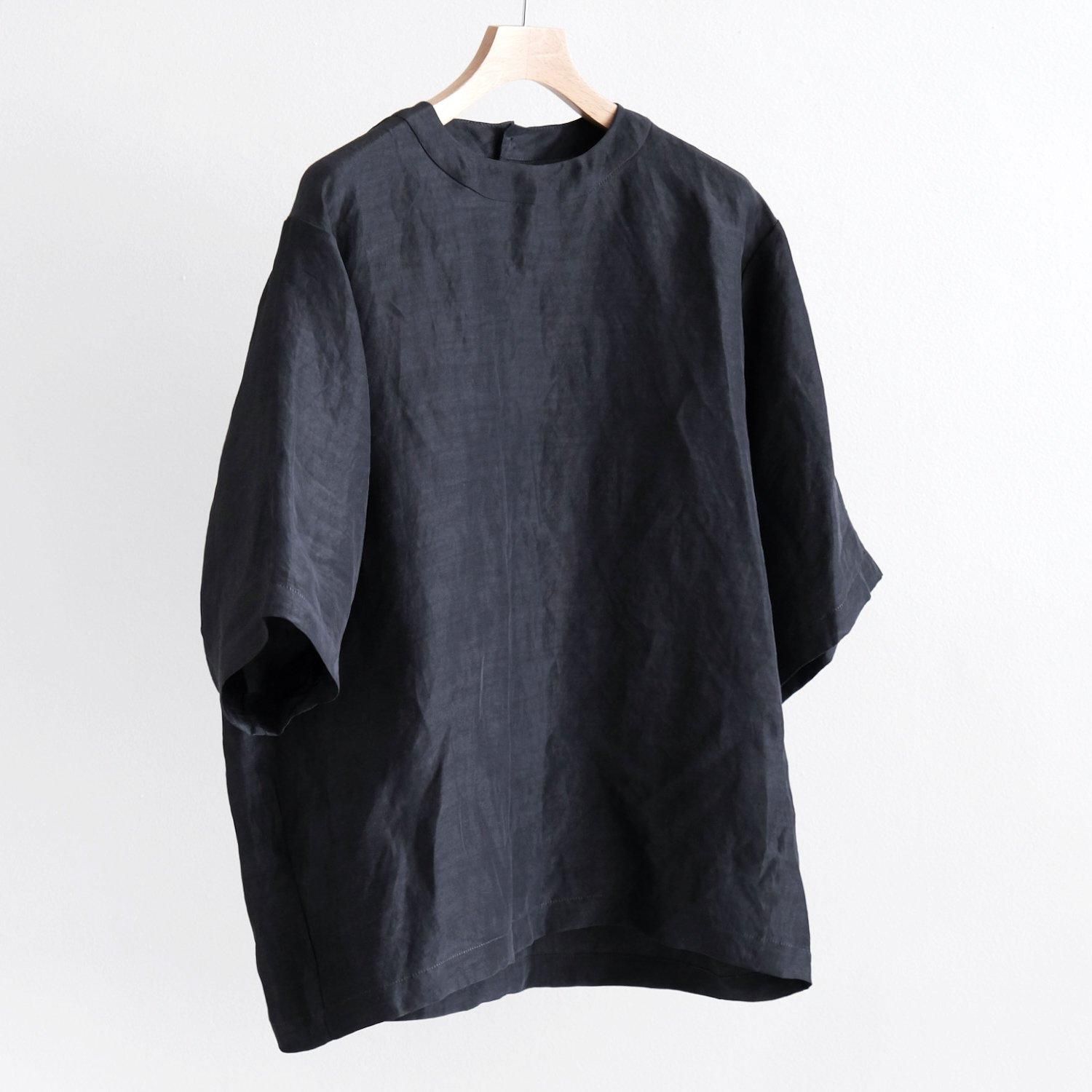 LINEN RAYON DYEING SPECK DRAPING HALF SLEEVE PULLOVER SHIRT 
[OBSIDIAN]