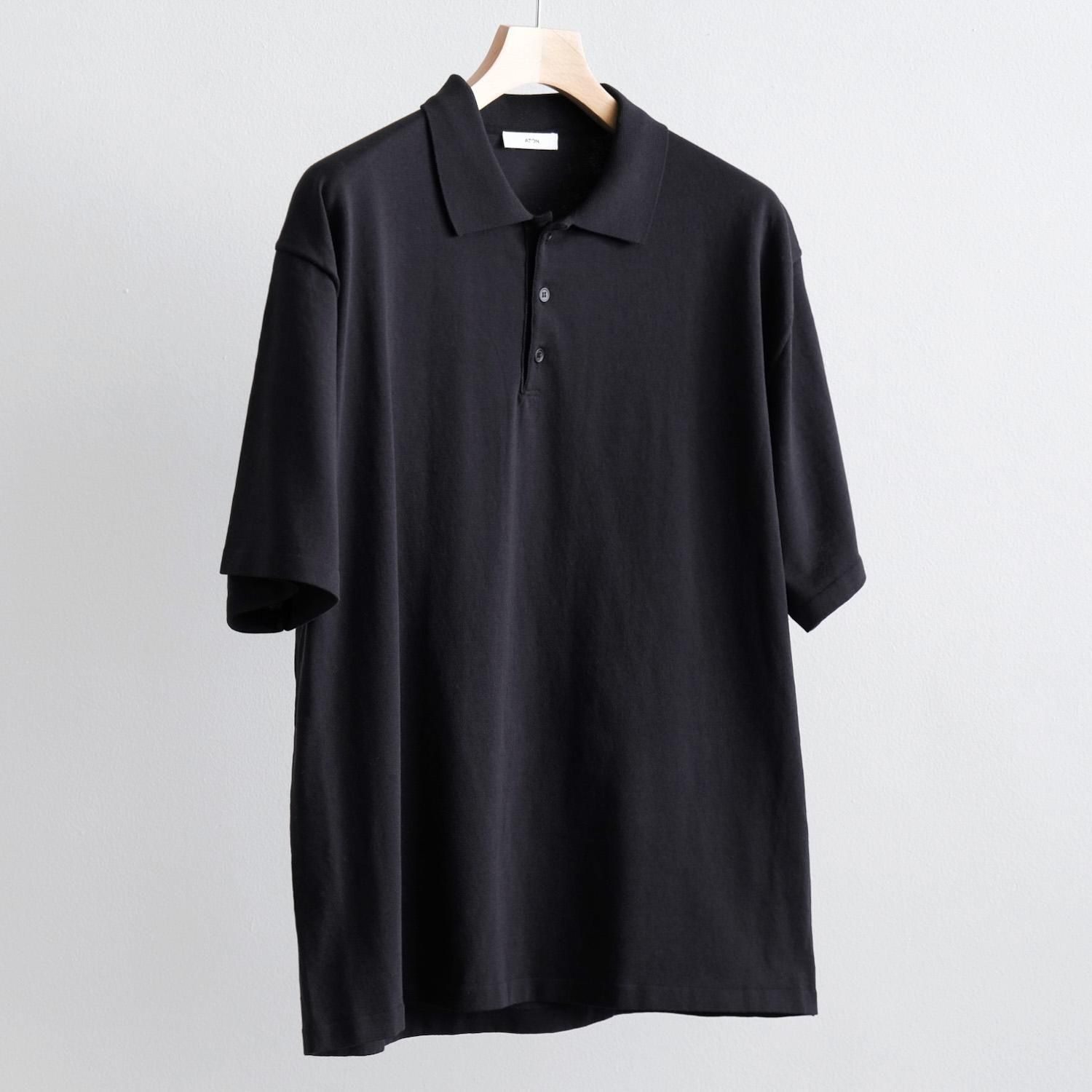 FRESCA KNIT HALF SLEEVE POLO SWEATER [BLACK]