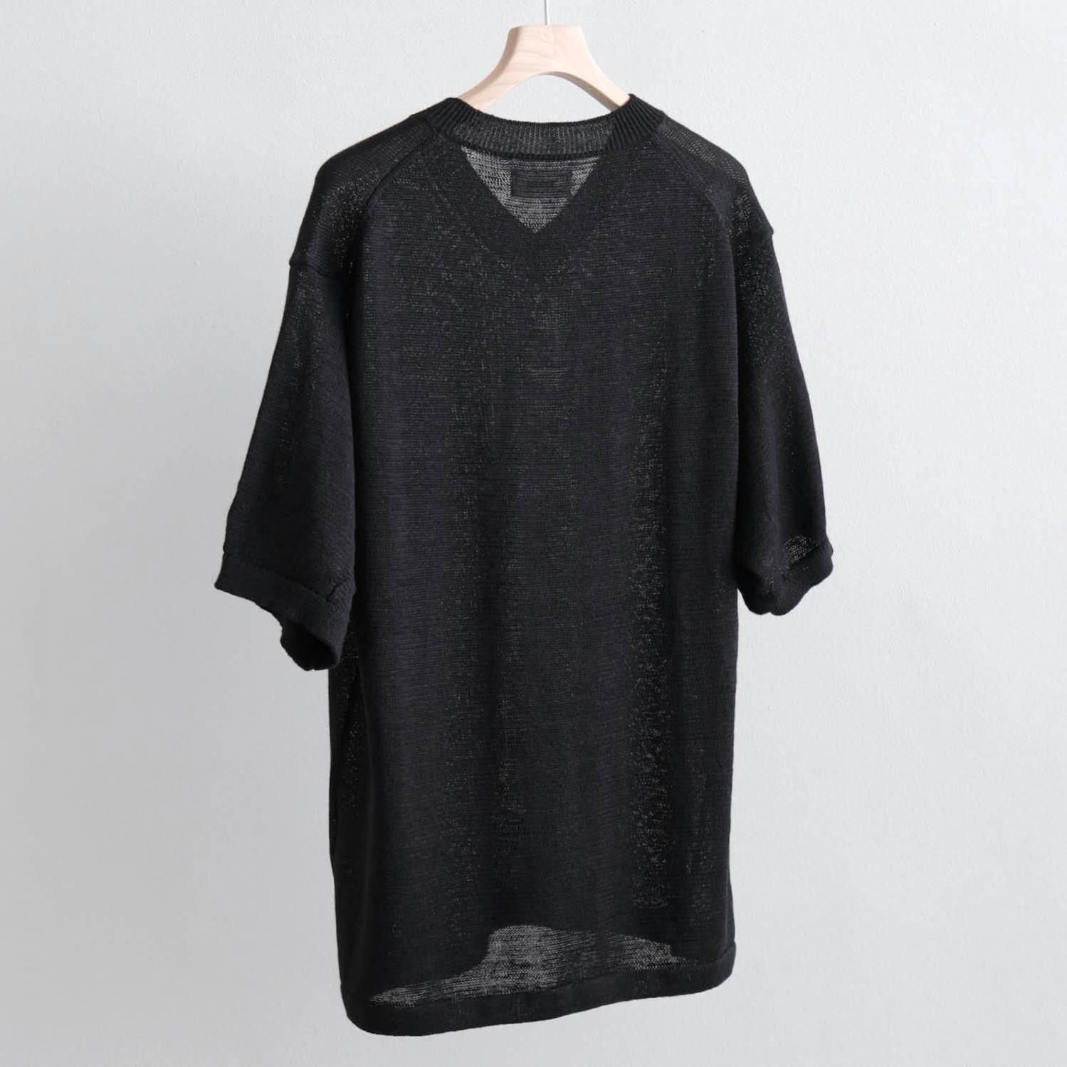 LINEN V NECK HALF SLEEVE KNIT [BLACK] - WUNDER 大阪 セレクト