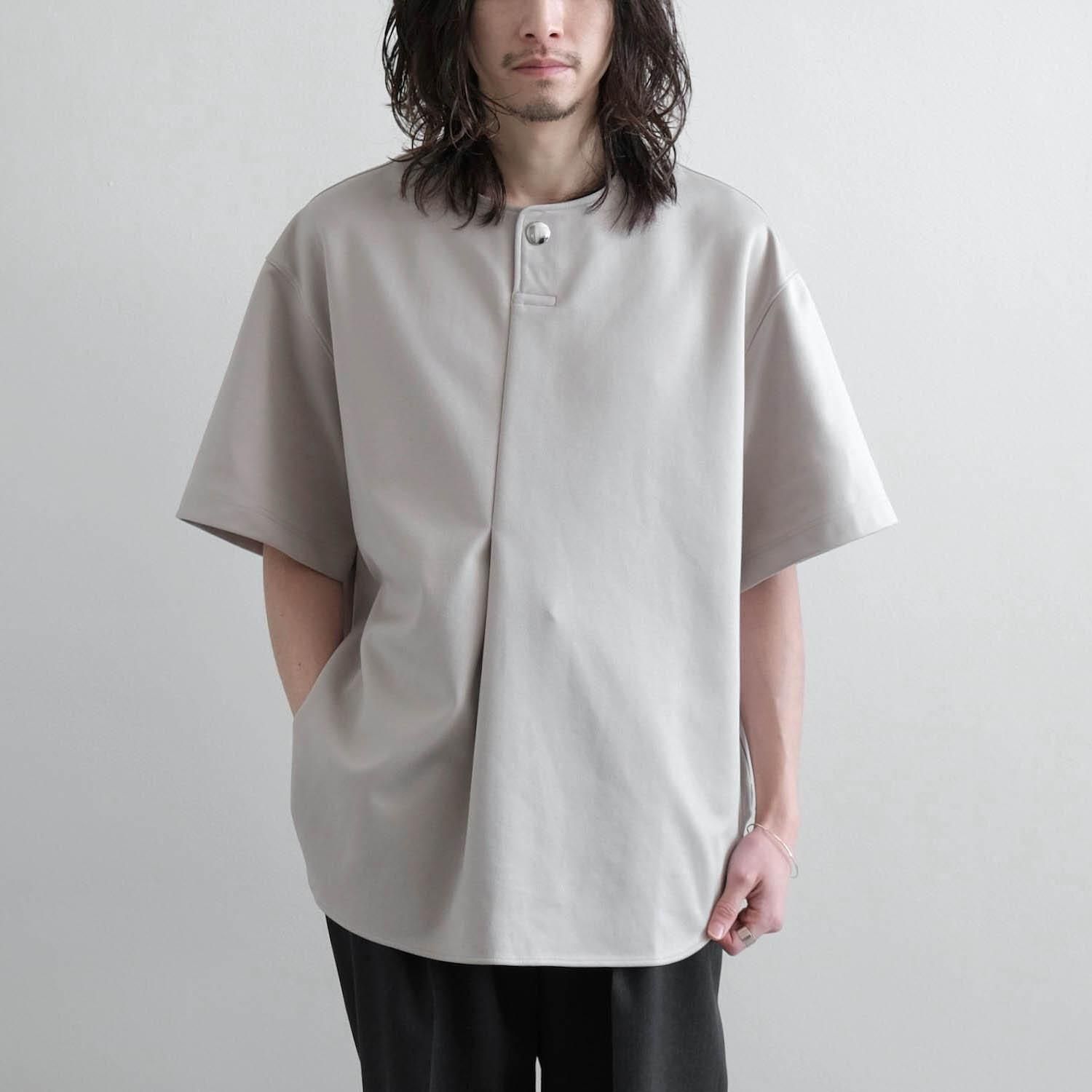 FRONT TUCK HENLY NECK T-SHIRT [GREGE]