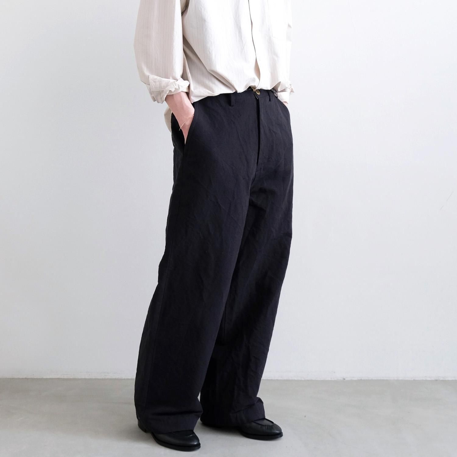 COTTON LINEN WORK PANTS [BLACK]