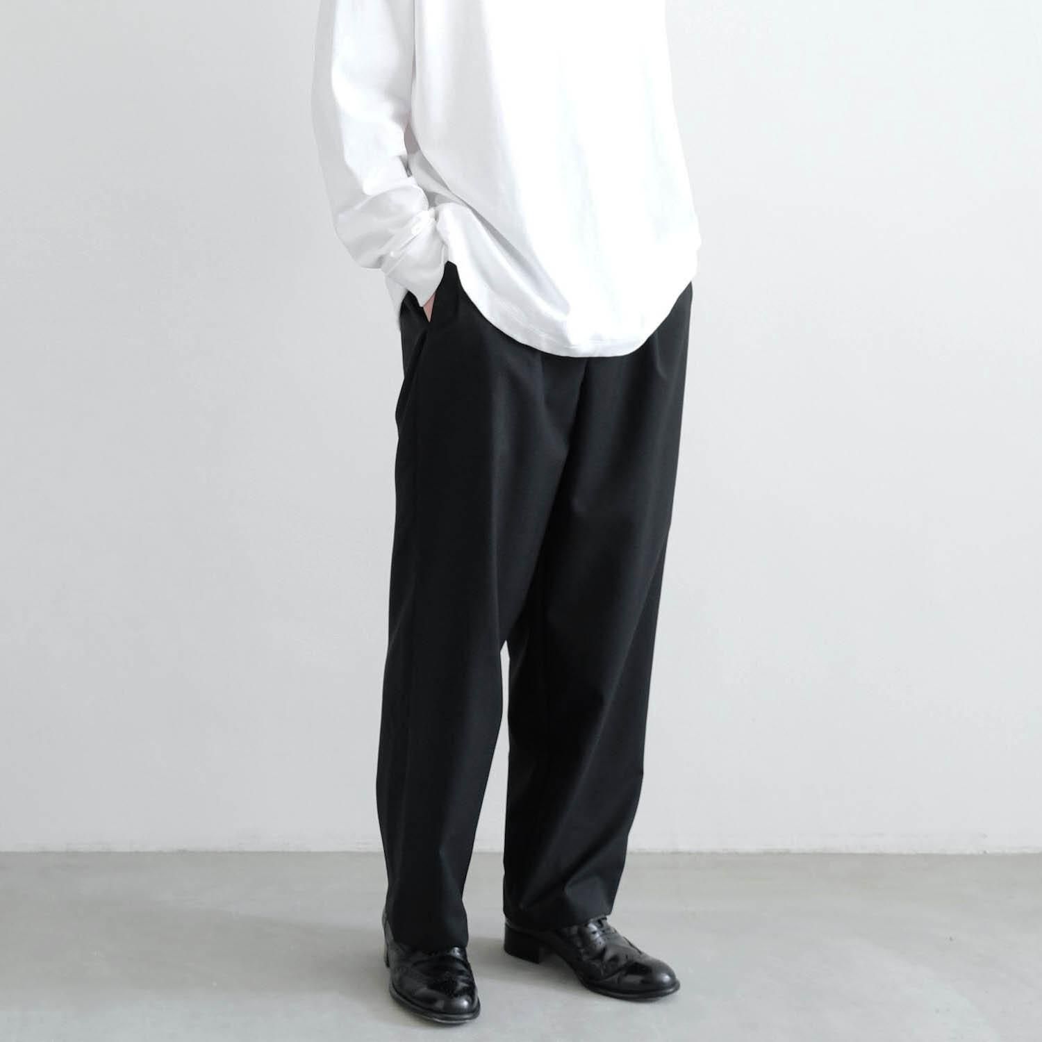 WOOL TROPICAL LOOSE FIT PANTS [BLACK]