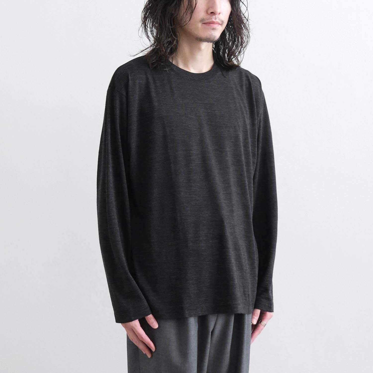 WOOL CREW NECK LONG SLEEVE T-SHIRT [CHARCOAL] - WUNDER 大阪