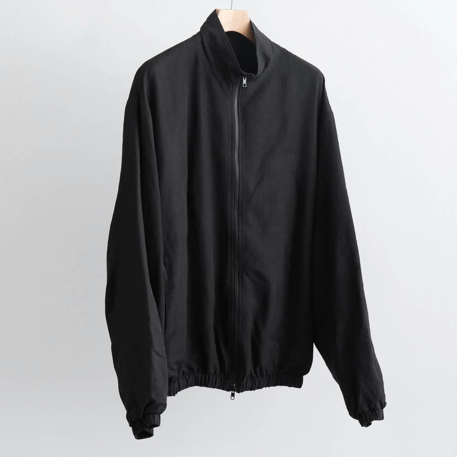 WOOL/SILK SHIRRED LIGHT ZIP JACKET [BLACK]