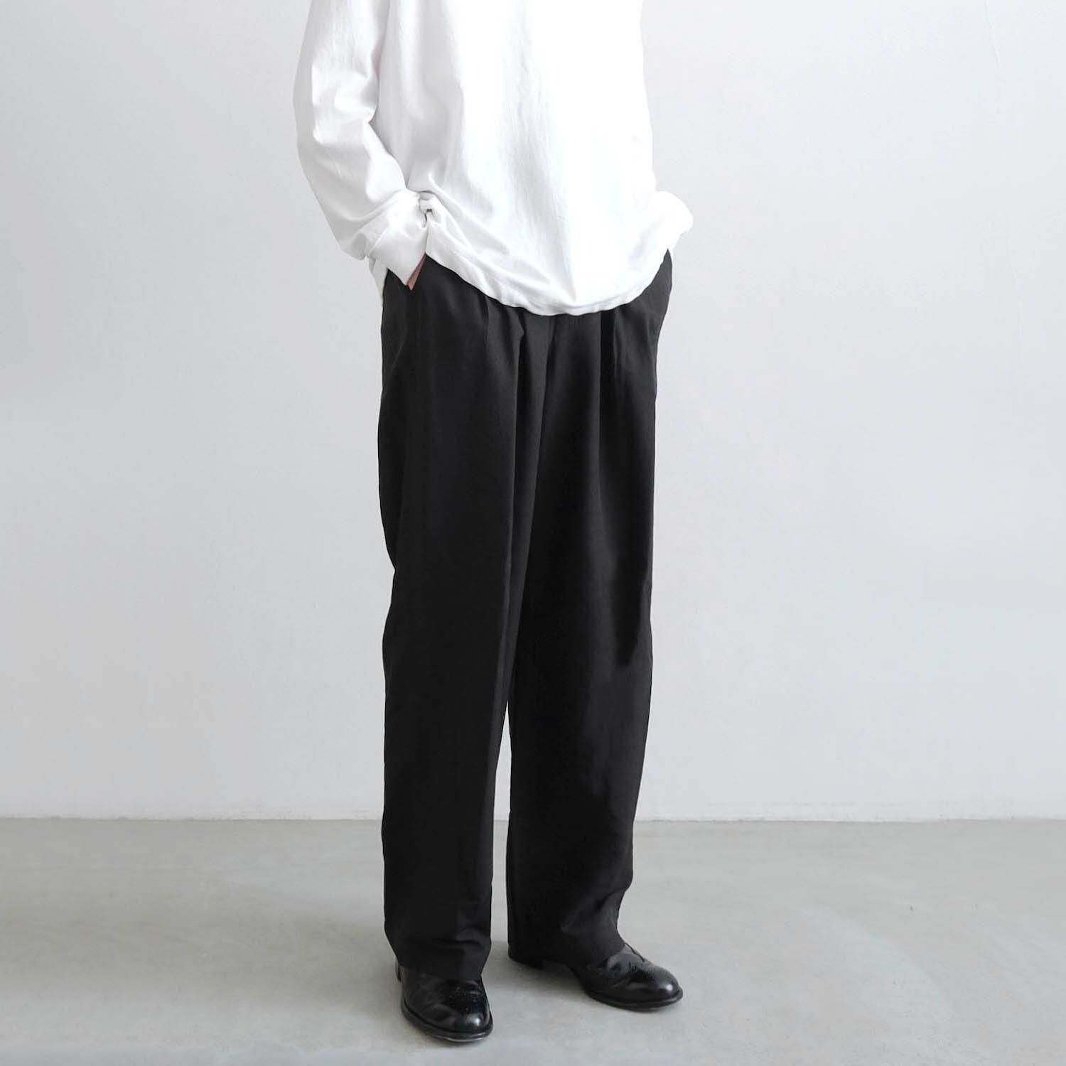 WOOL/SILK WIDE EASY TROUSERS [BLACK]