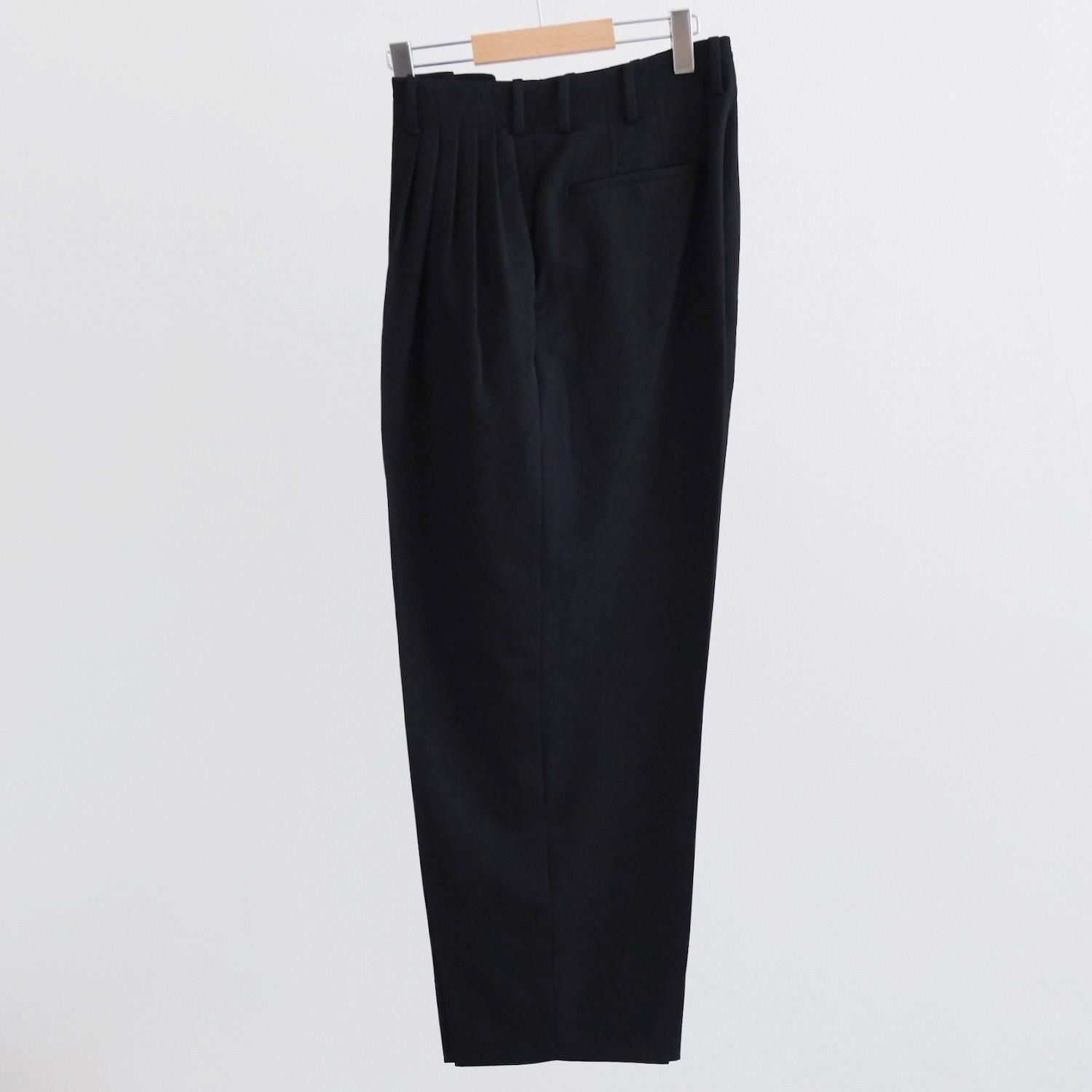 WOOL GABARDINE DRAPING 5-TUCK TROUSERS [BLACK] - WUNDER 大阪