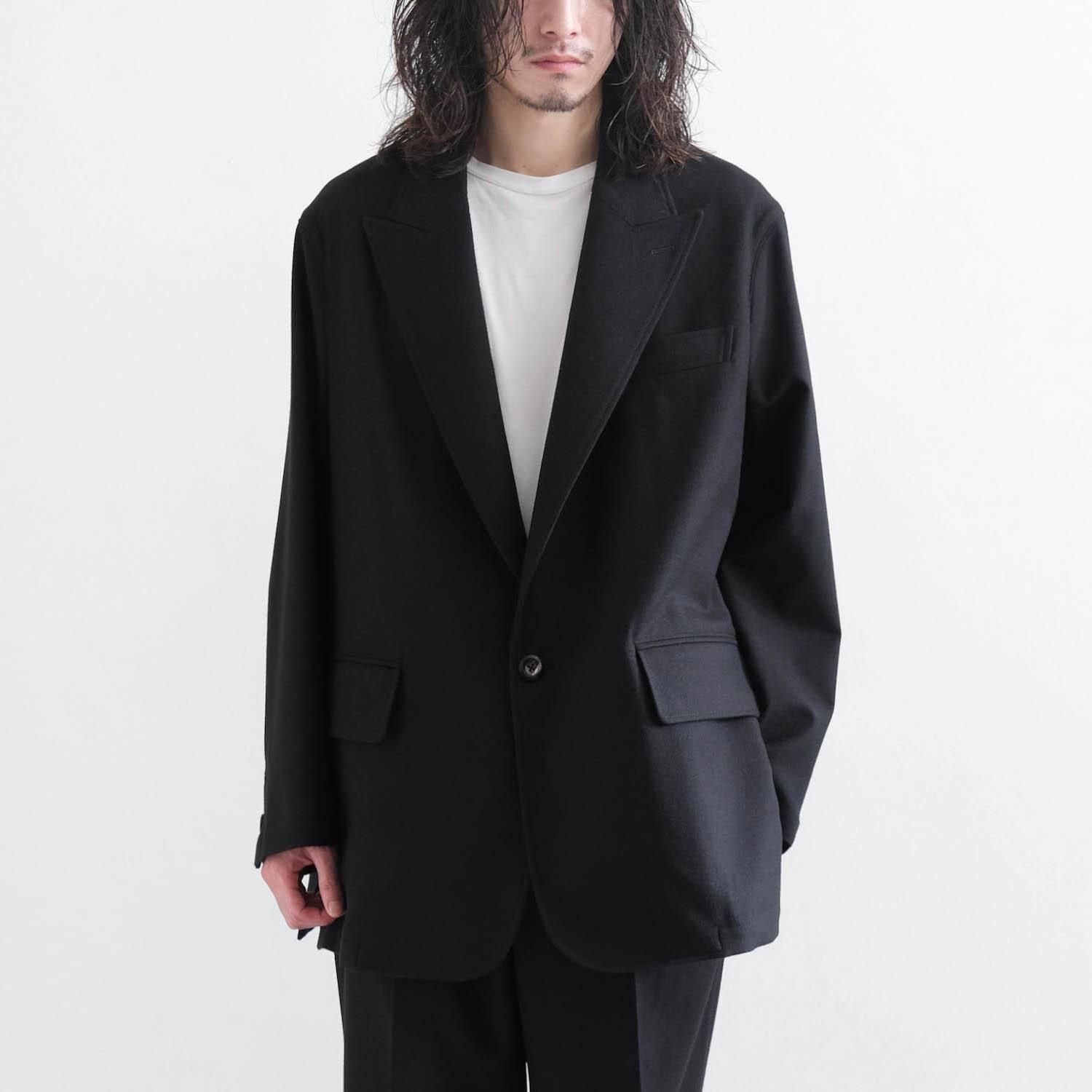 ジャケット・アウター Cornier CASHMERE FLANNEL SETUP 2/54 COLLEGE FLANNEL THE PEAKED LAPEL EASY JACKET [BLACK