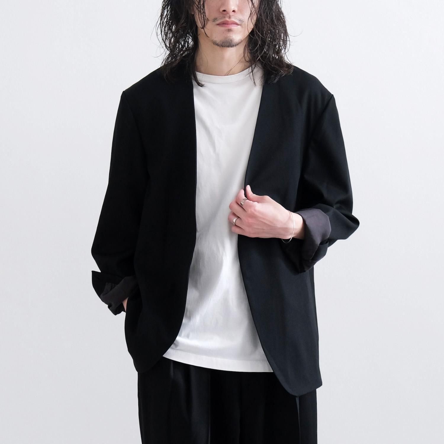 ジャケット・アウター No Collar Jacket Wrinkled Gabardine WOOL GABARDINE DRAPING NO COLLAR N JACKET [BLACK] - WUNDER