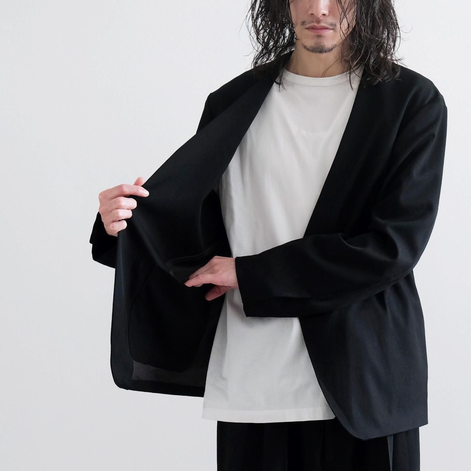 it japan ノーカラー　ウールジレ　ブラック オプティ ノーカラーコート ジャケット アウター レディース 2