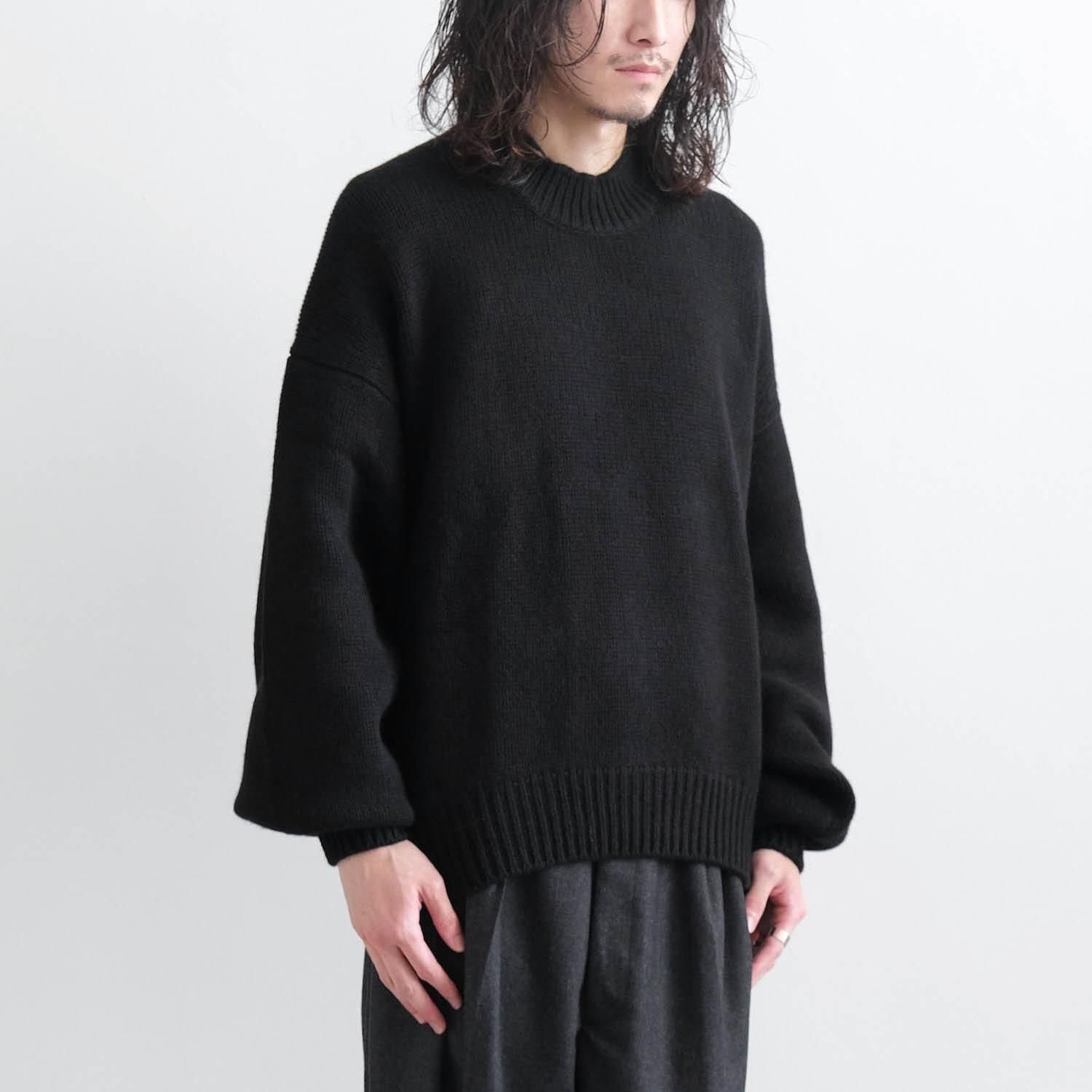 ジウ 慈雨 毛糸 刺繍 Aライン 変形 ウール ニット プルオーバー 40 黒 LOW COUNT WOOL YAK KNIT DRAPING EXTRA OVER C/N PULLOVER