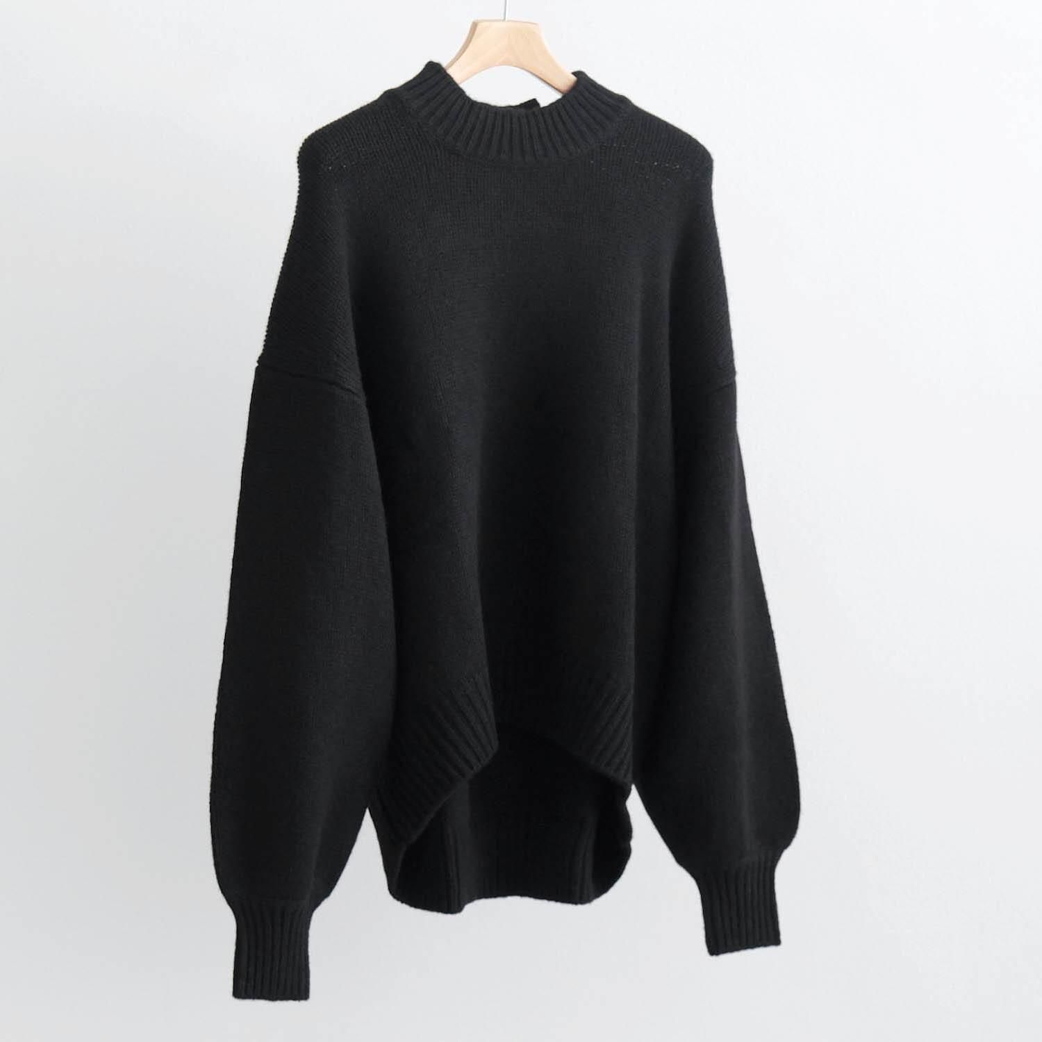 LOW COUNT WOOL YAK KNIT DRAPING EXTRA OVER C/N PULLOVER [DEEP BLACK]
