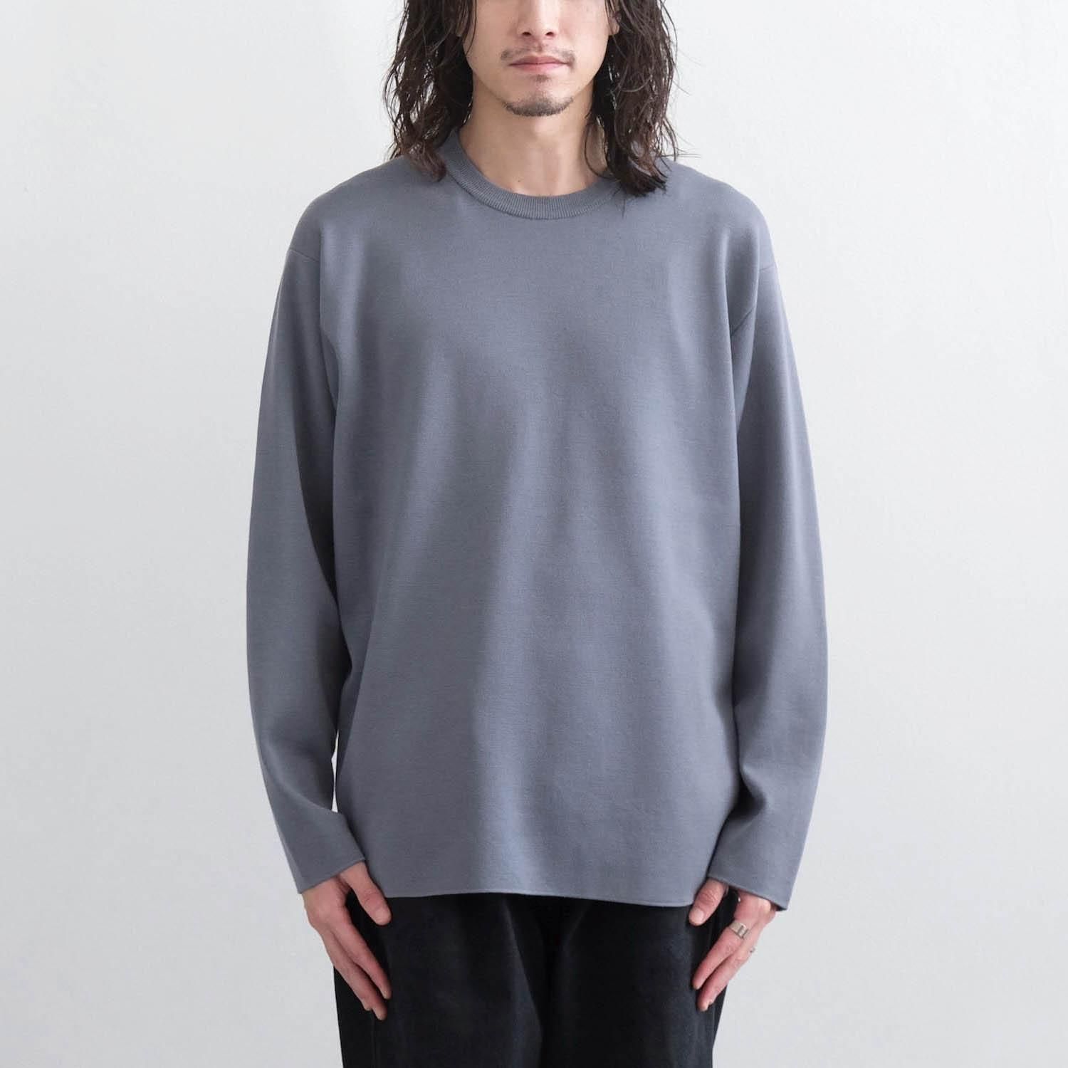 32G SMOOTH WOOL CREW NECK [SAX GRAY] - WUNDER 大阪 セレクト