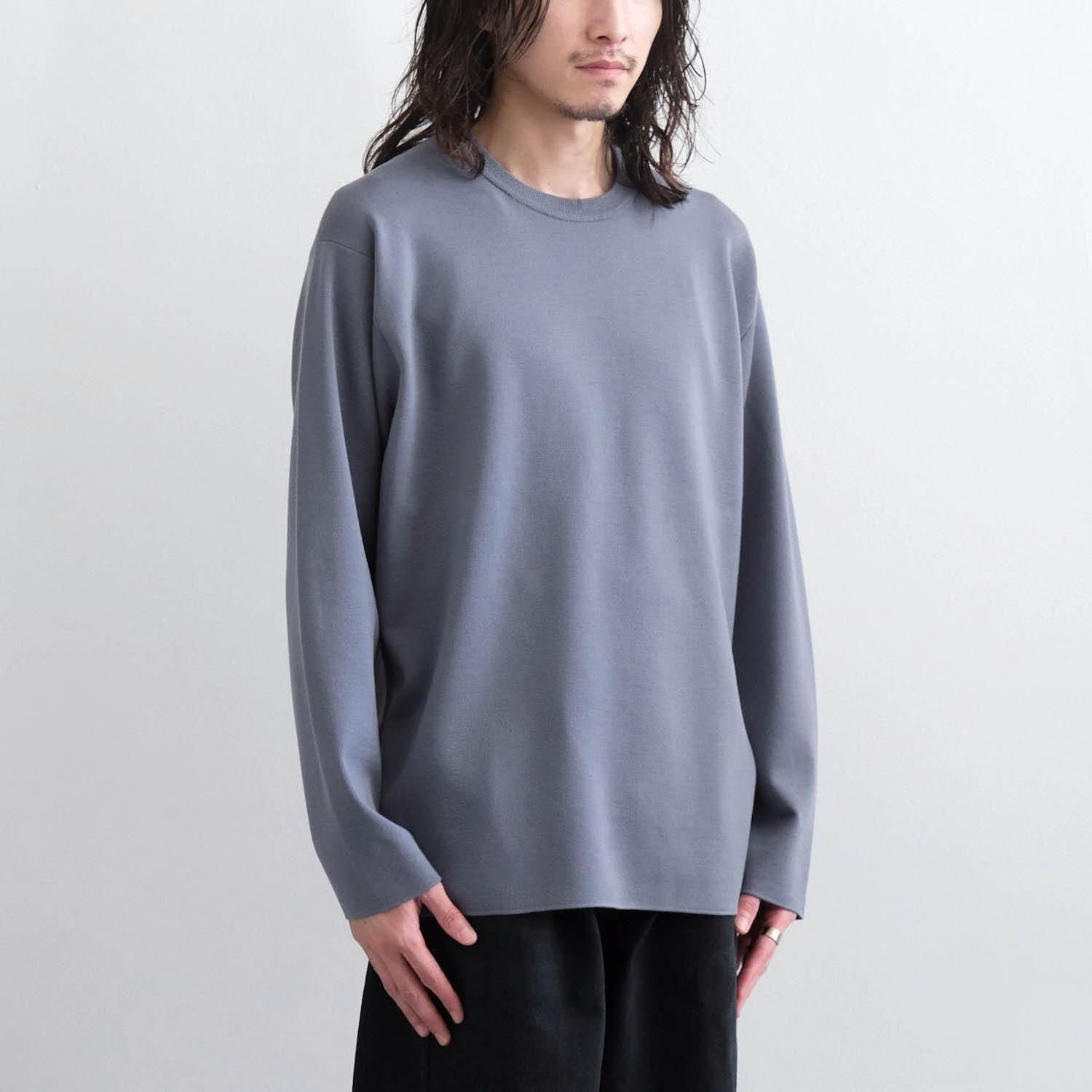 32G SMOOTH WOOL KNIT / サイズ2 32G SMOOTH WOOL CREW NECK [CHARCOAL BLUE] - WUNDER 大阪 セレクト