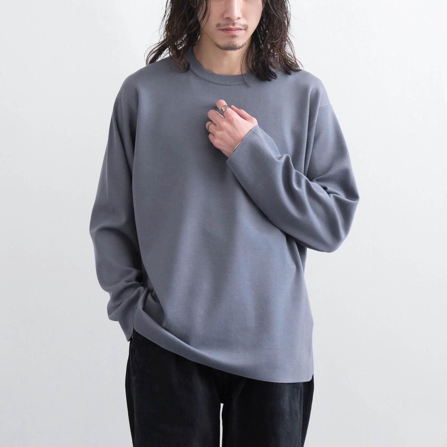 32G SMOOTH WOOL CREW NECK [SAX GRAY] - WUNDER 大阪 セレクト