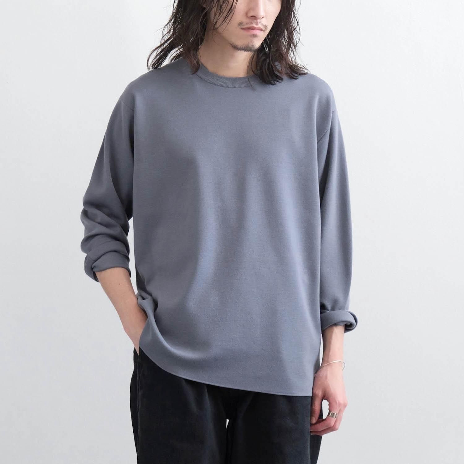 32G SMOOTH WOOL CREW NECK [SAX GRAY] - WUNDER 大阪 セレクト
