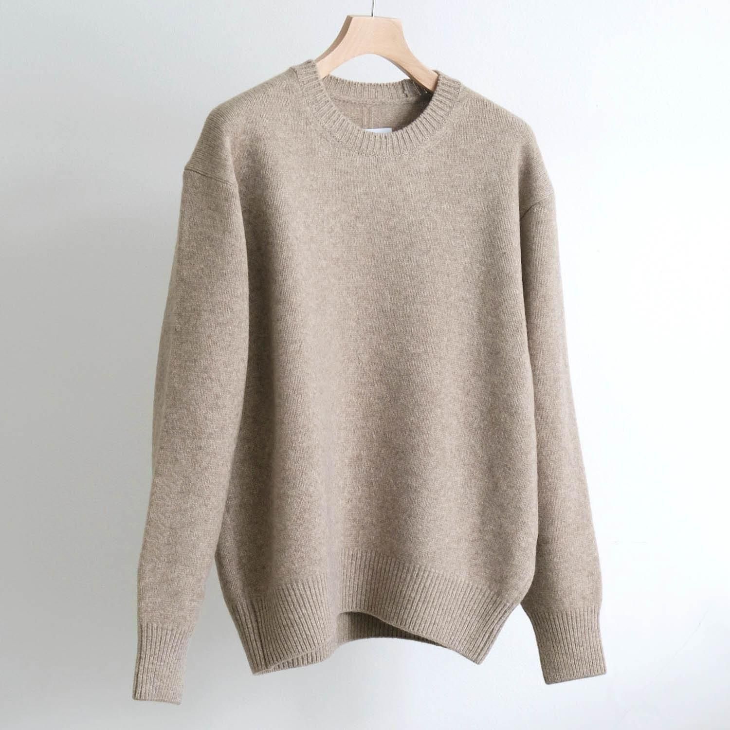 EXTRA FINE WOOL WARM KNIT CREW NECK LS [BEIGE]