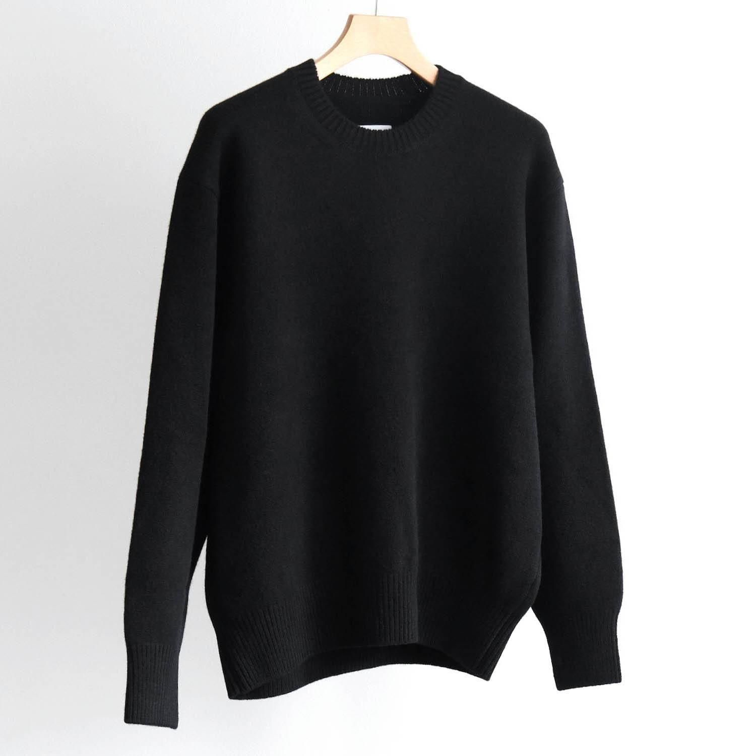 EXTRA FINE WOOL WARM KNIT CREW NECK LS [BLACK]