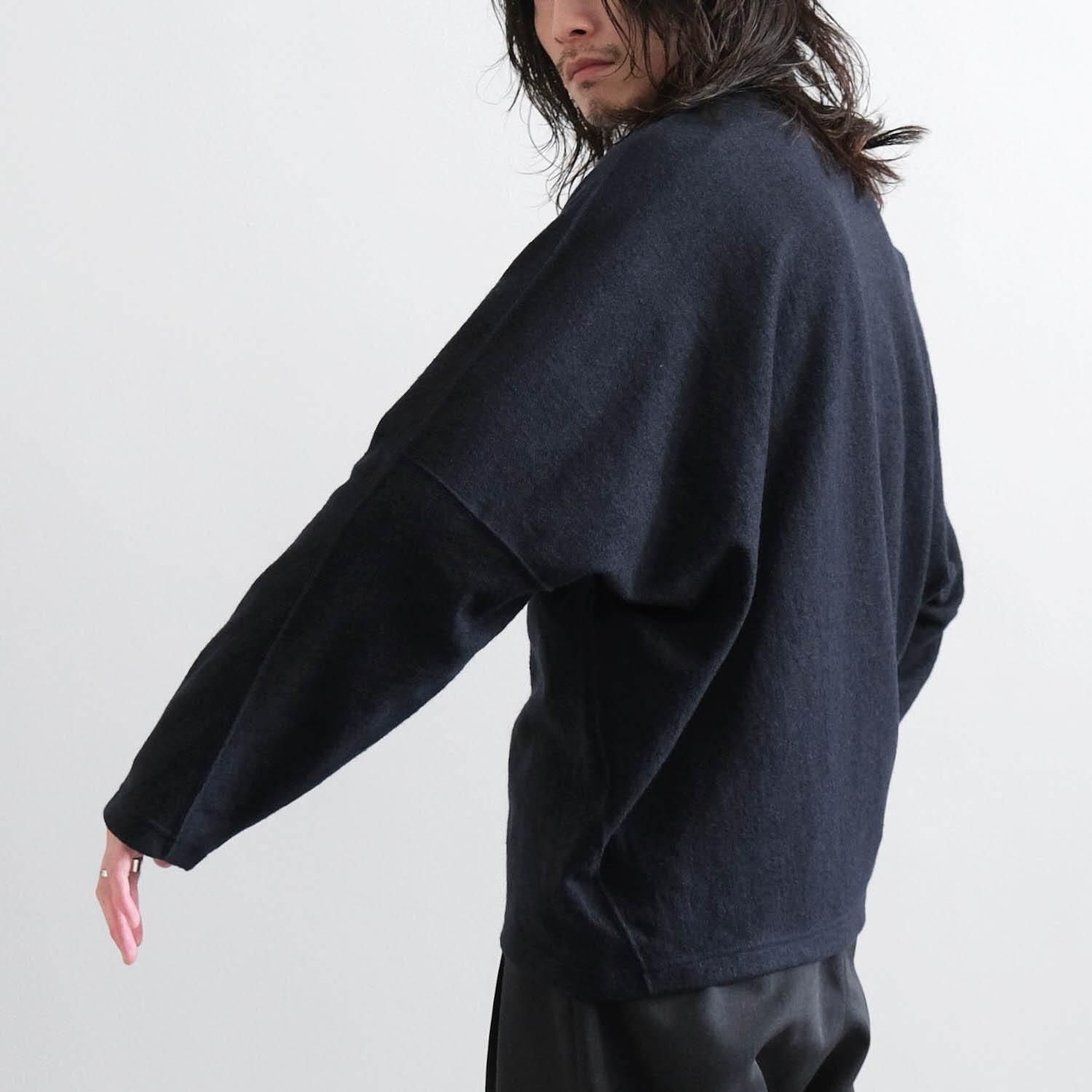 SUPER 120S LIGHT INLAY MELTON DRAPING C/N PULLOVER [D.NAVY