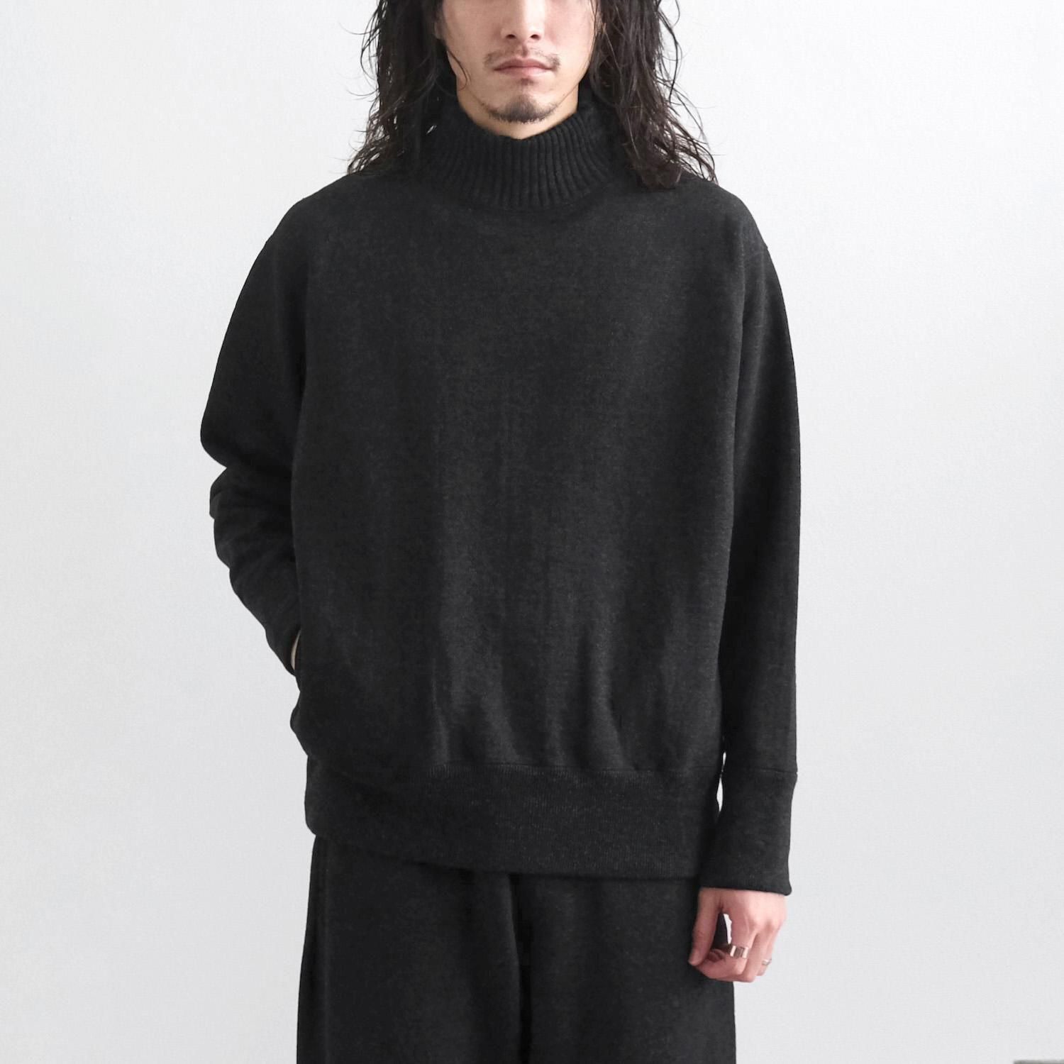 WOOL FRENCH TERRY TURTLE NECK SWEATSHIRT [CHARCOAL]