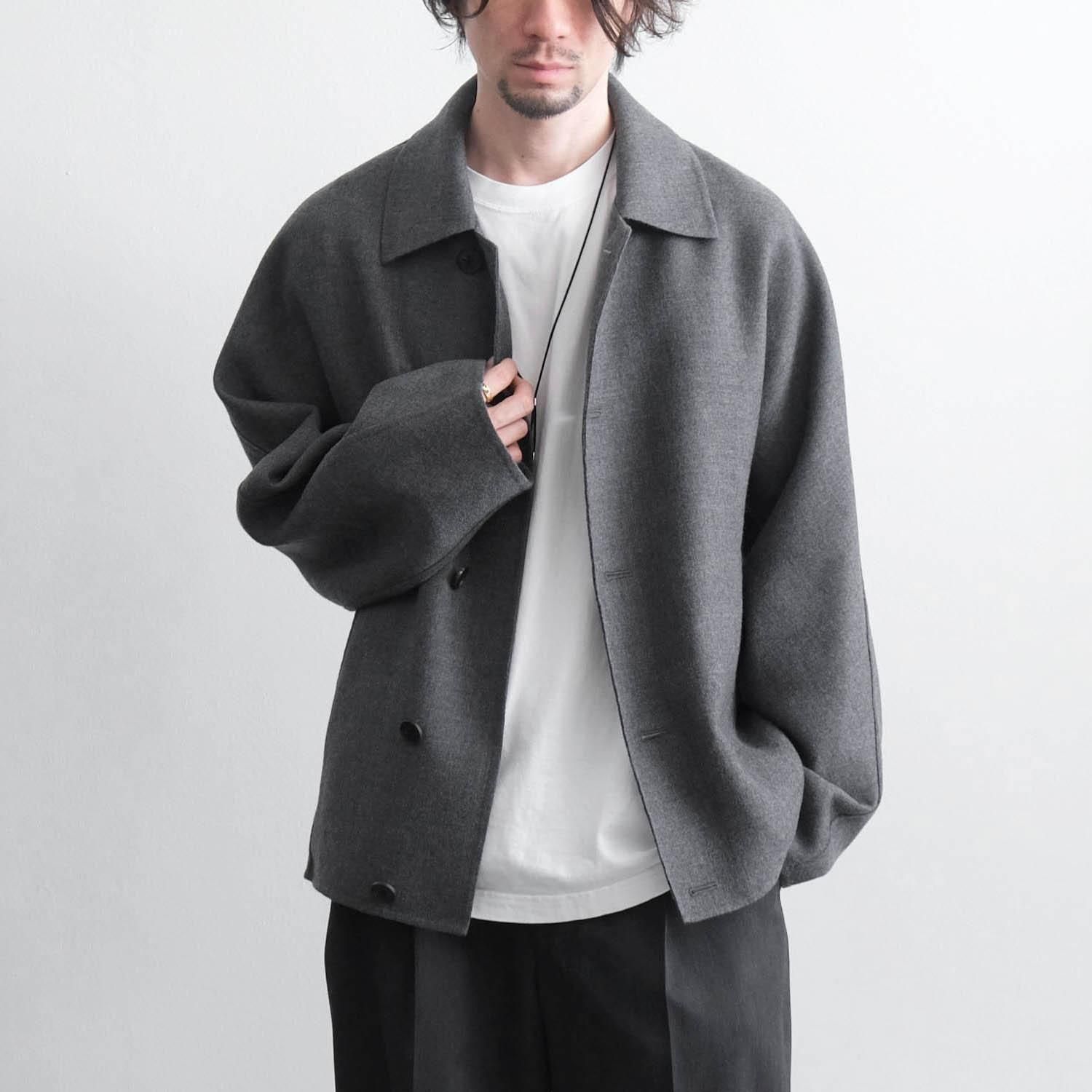 SUPER120S RIVER FLANNEL DRAPING KIMONO BLOUSON [CHARCOAL TOP]