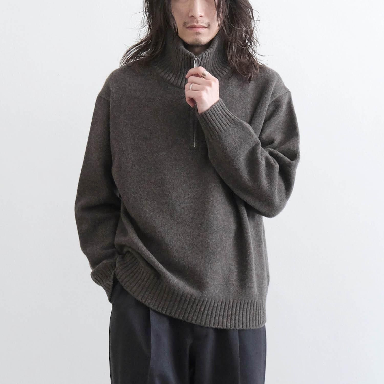 LAMBS WOOL HALF ZIP SWEATER [BROWN]