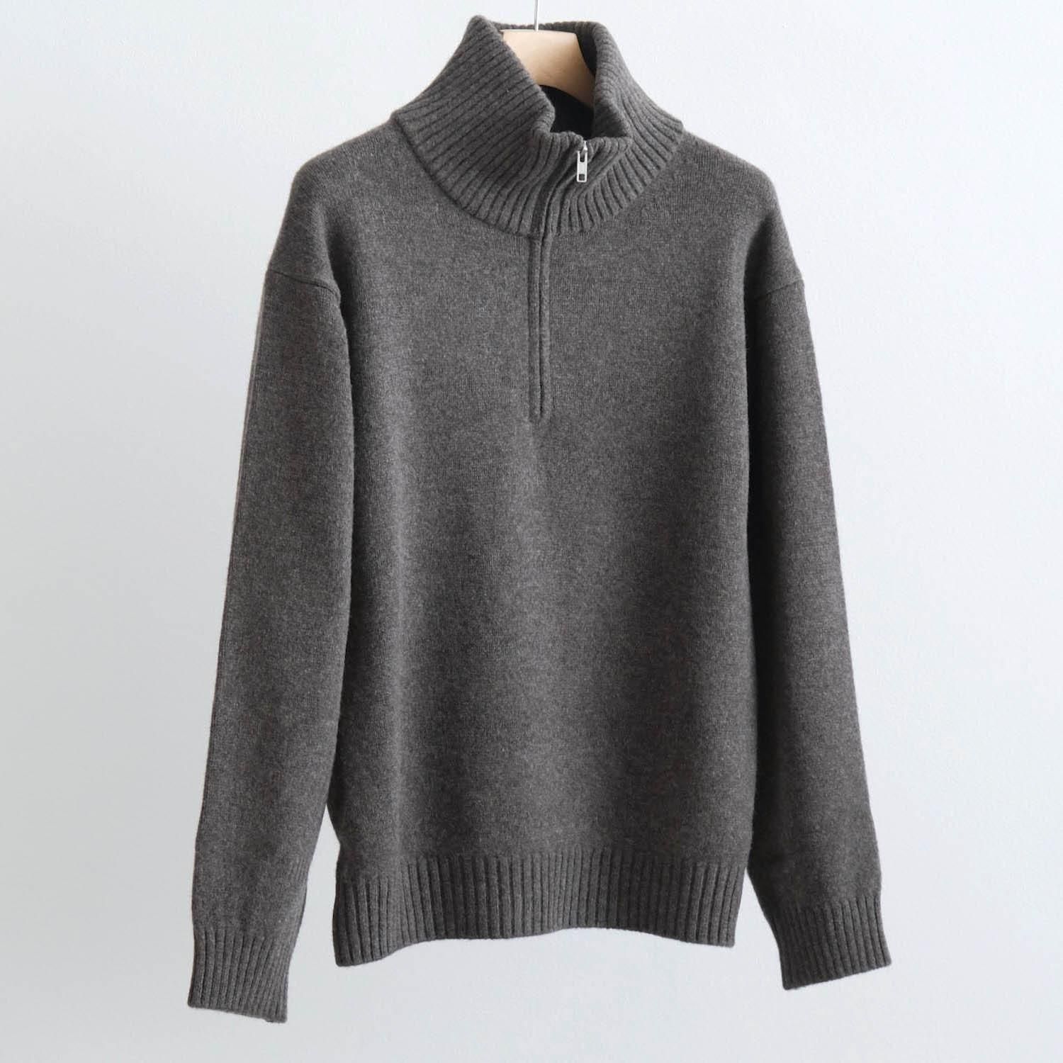 LAMBS WOOL HALF ZIP SWEATER [BROWN]