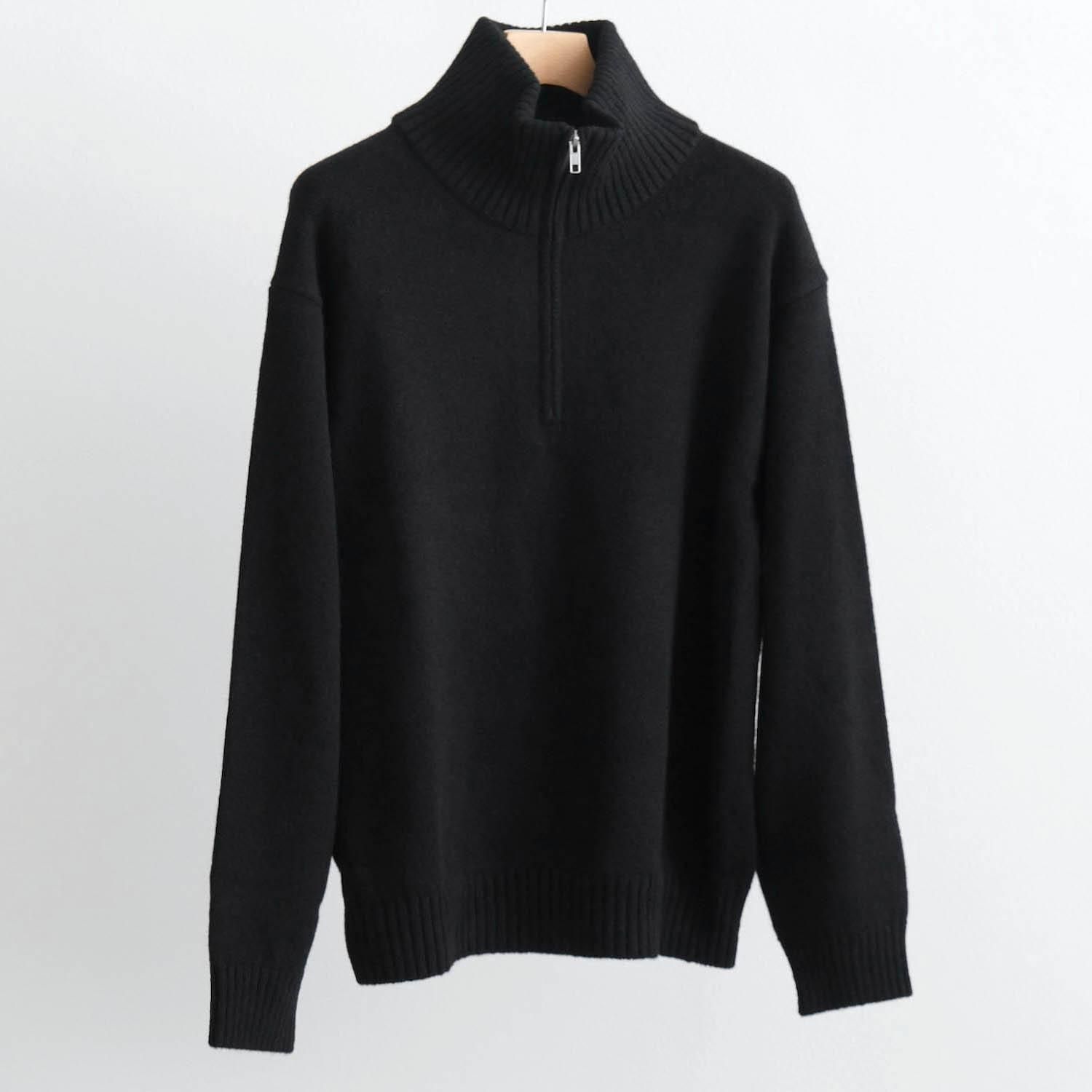 LAMBS WOOL HALF ZIP SWEATER [BLACK]