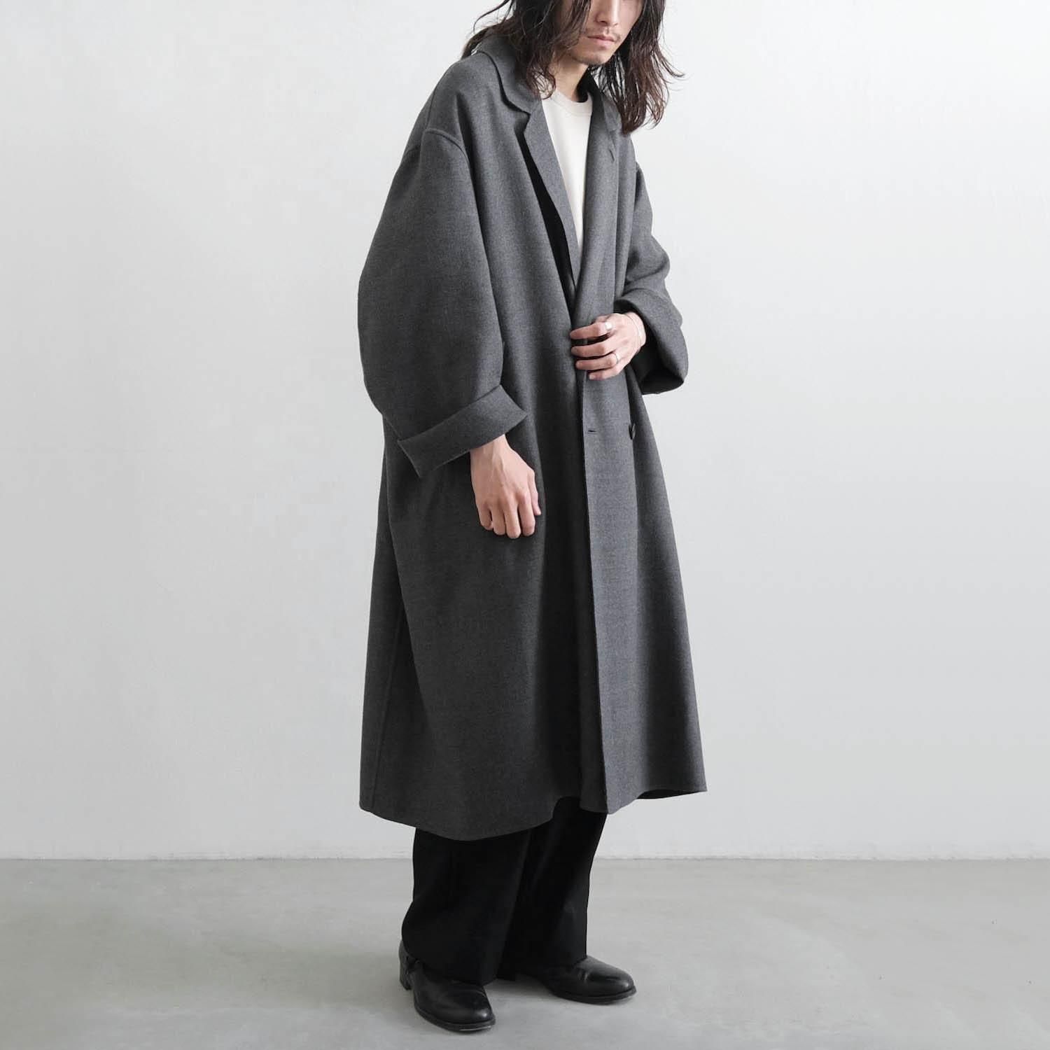 SUPER120S RIVER FLANNEL DRAPING GOWN OVERCOAT [CHARCOAL TOP