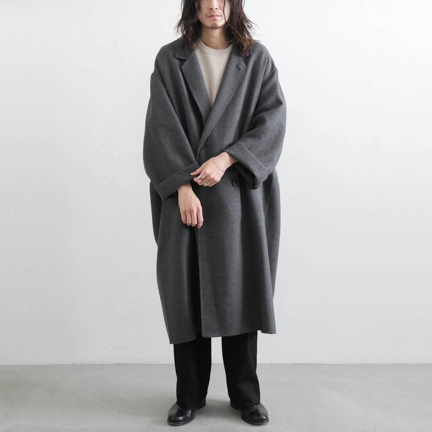 SUPER120S RIVER FLANNEL DRAPING GOWN OVERCOAT [CHARCOAL TOP