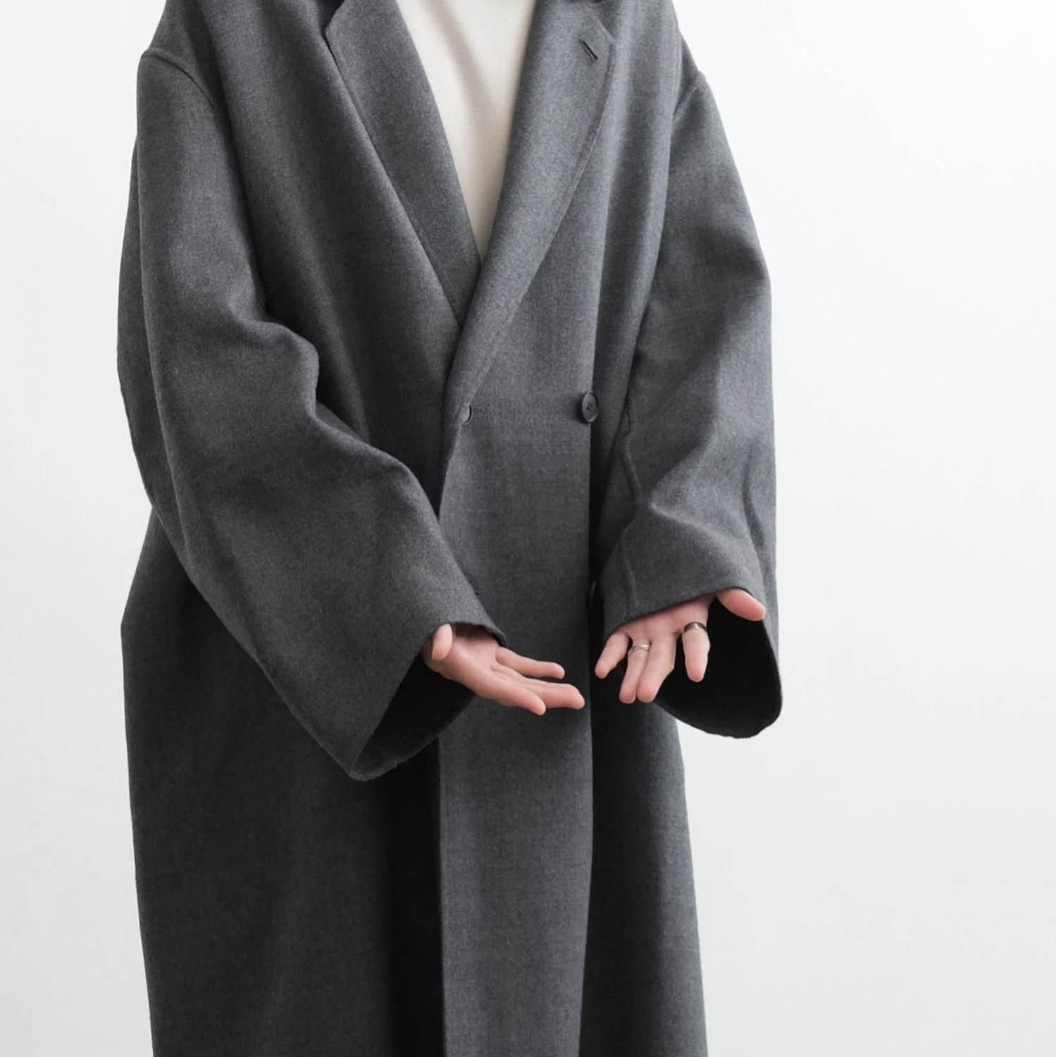 SUPER120S RIVER FLANNEL DRAPING GOWN OVERCOAT [CHARCOAL TOP