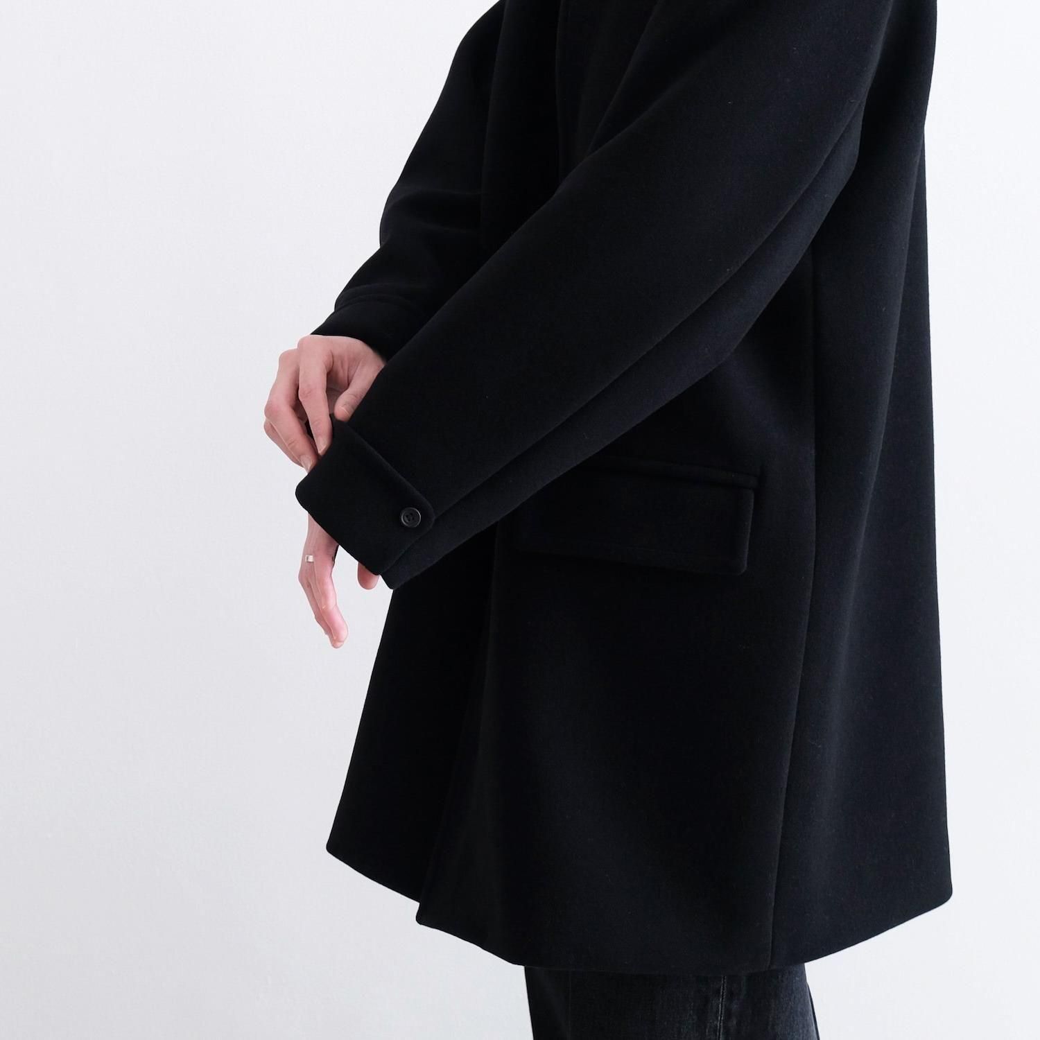 TASMANIA WOOL DOUBLE MELTON TAILOR BOX COAT [BLACK] - WUNDER 大阪