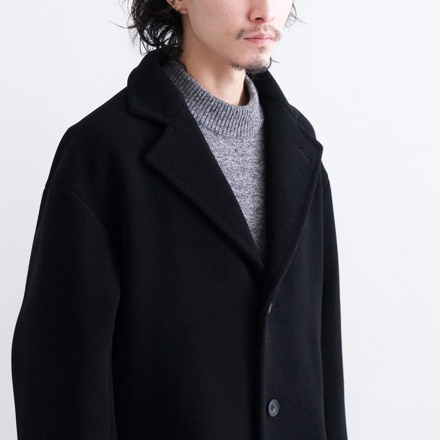 TASMANIA WOOL DOUBLE MELTON TAILOR BOX COAT [BLACK] - WUNDER 大阪