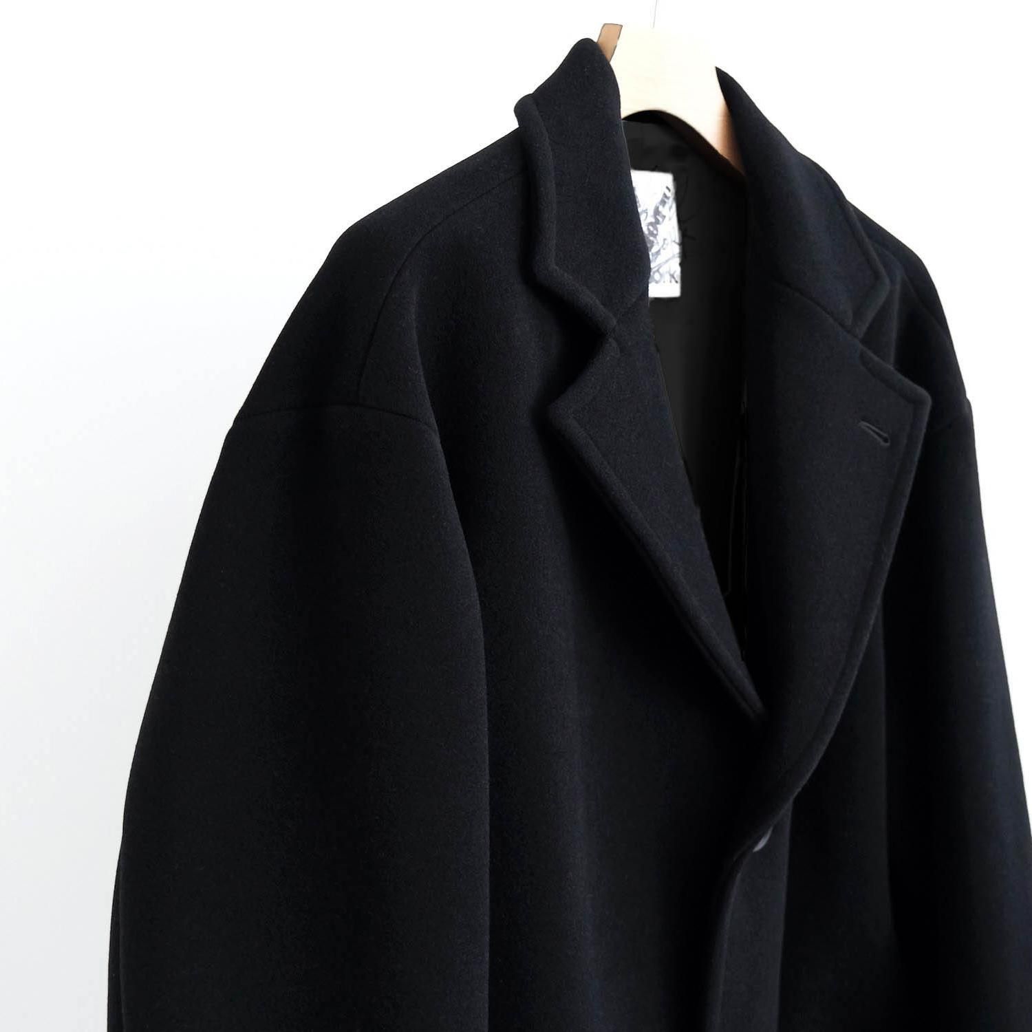TASMANIA WOOL DOUBLE MELTON TAILOR BOX COAT [BLACK] - WUNDER 大阪