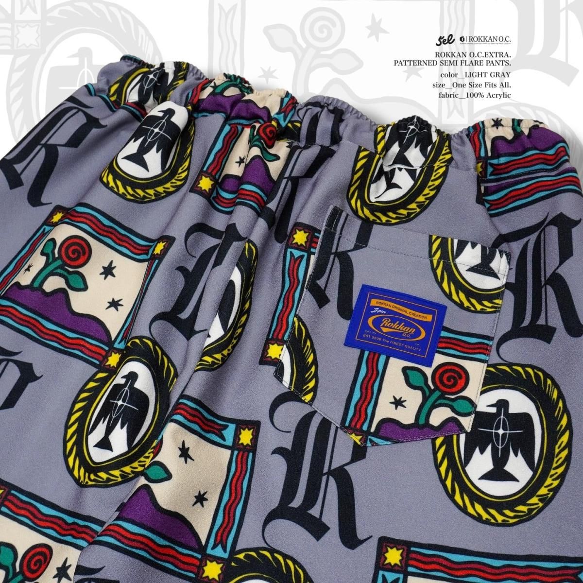 5eL×ROKKAN O.C.EXTRA.PATTERNED SEMI FLARE PANTS.(LIMITED)