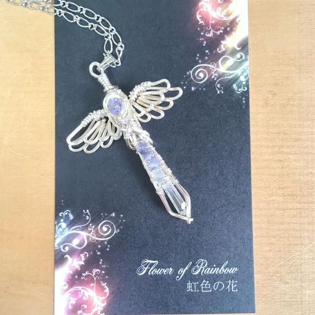 cross-Angel sword-】Pendant Top - 虹色の花＊天然石とワイヤー