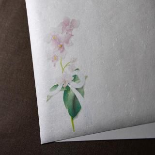 【花のイラスト和紙便箋セット 】（ミニ胡蝶蘭）】和紙便箋8枚+和紙封筒3枚+シール3ピース+罫線紙(縦・横)