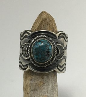 Navajo Gary Reeves Natural Number Eight Turquoise Hand Stamping Ring
