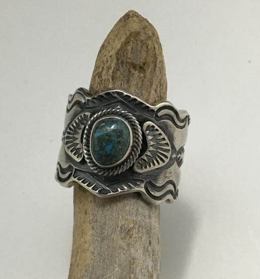Navajo Gary Reeves Natural Lone Mountain Turquoise Hand Stamping 