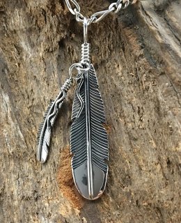 Navajo Jeremy Mace Double Silver Feather Pendant