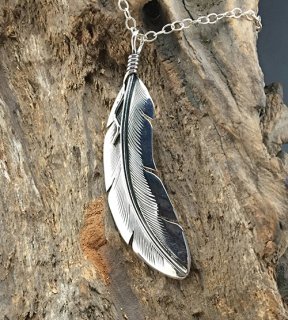 Navajo Lena Platero Silver Feather Pendant