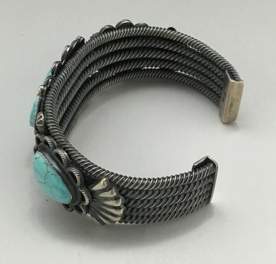 Navajo Freddie Maloney Natural Kingman Turquoise Twist Wire Bracelet - 練馬の インディアンジュエリー・雑貨のお店 Little Pinetree Trading Post