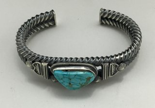 Navajo Freddie Maloney Natural Morenci Turquoise Twist Wire Bracelet