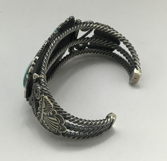 Navajo Oscar Alexius Natural Morenci Turquoise Twist Wire Bracelet 