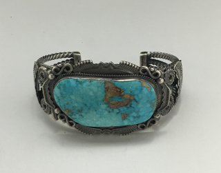 Navajo Oscar Alexius Natural Morenci Turquoise Twist Wire Bracelet