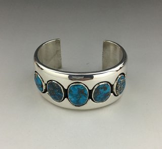 Navajo Dan Jackson Morenci Turquoise Shadow Box Cuff Bracelet