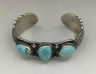 Navajo Gary Reeves #8 Turquoise Coin Silver Cuff Bracelet