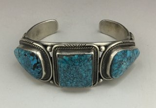 Navajo Calvin Martinez Natural Candelaria Turquoise Cuff Bracelet
