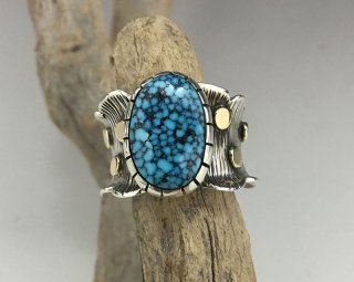 Navajo Alvin Monte Kingman Turquoise 14K & Silver Ring
