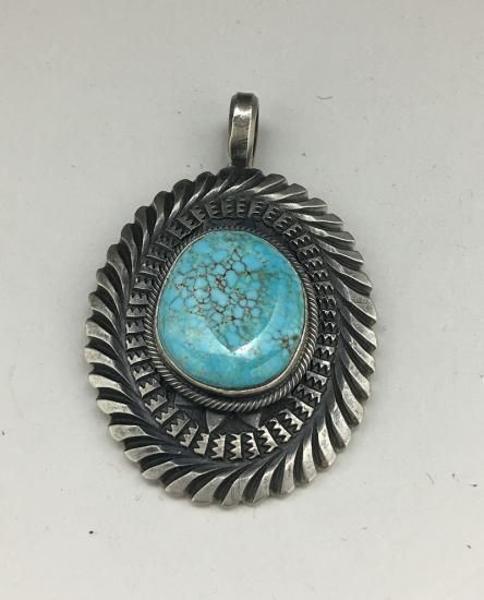 Navajo Gary Reeves #8 Turquoise Hand Stamped Pendant - 練馬のインディアンジュエリー・雑貨のお店  Little Pinetree Trading Post