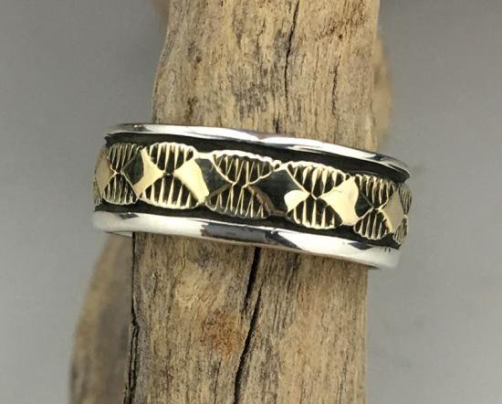 Navajo Bruce Morgan 14K Silver Hand Stamped Ring - 練馬のインディアンジュエリー・雑貨のお店  Little Pinetree Trading Post